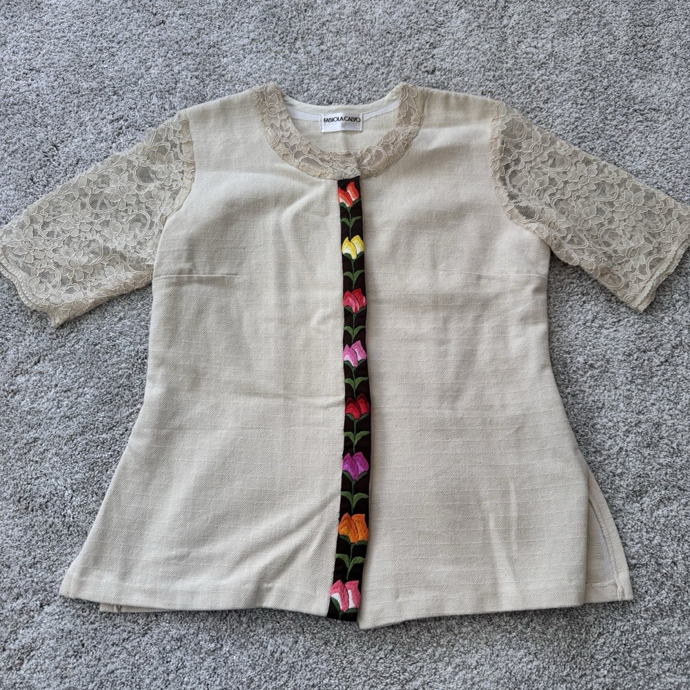 Fabiola Calvo Handmade Oaxaca Lace Artsy Embroidered Jacket Large Mexico RARE